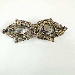 Antique Rhinestone Silver Tone Duette Brooch Dress Clips Combo